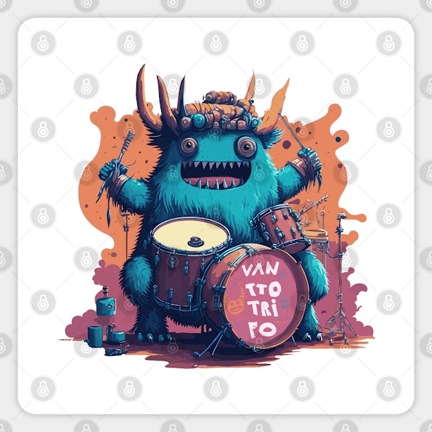 Monster Playing Drum Magnet by Poge